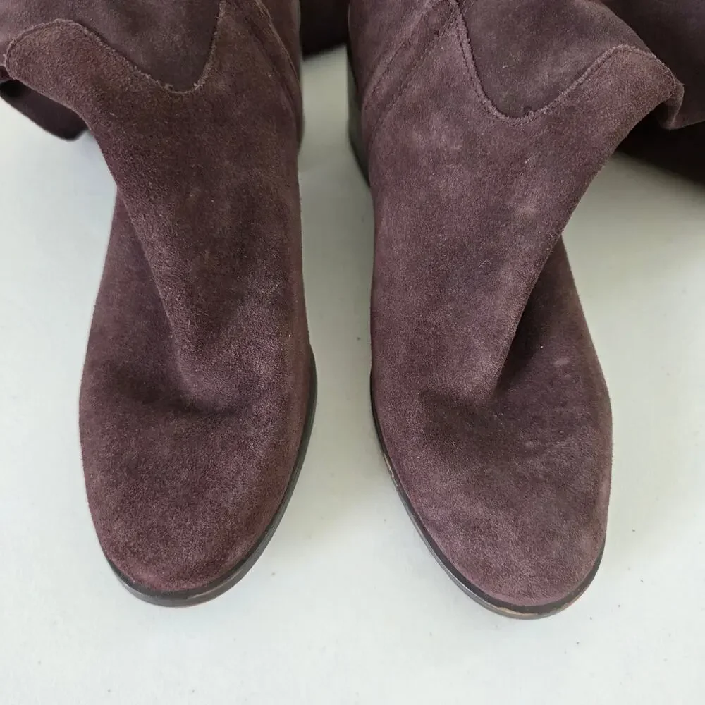 Michael Kors Suede Over the Knee Boots Womens Size 8M Dark Brown Leather Black H